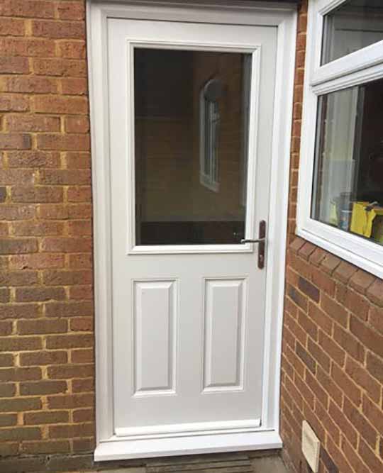 half glazed composite back door in white